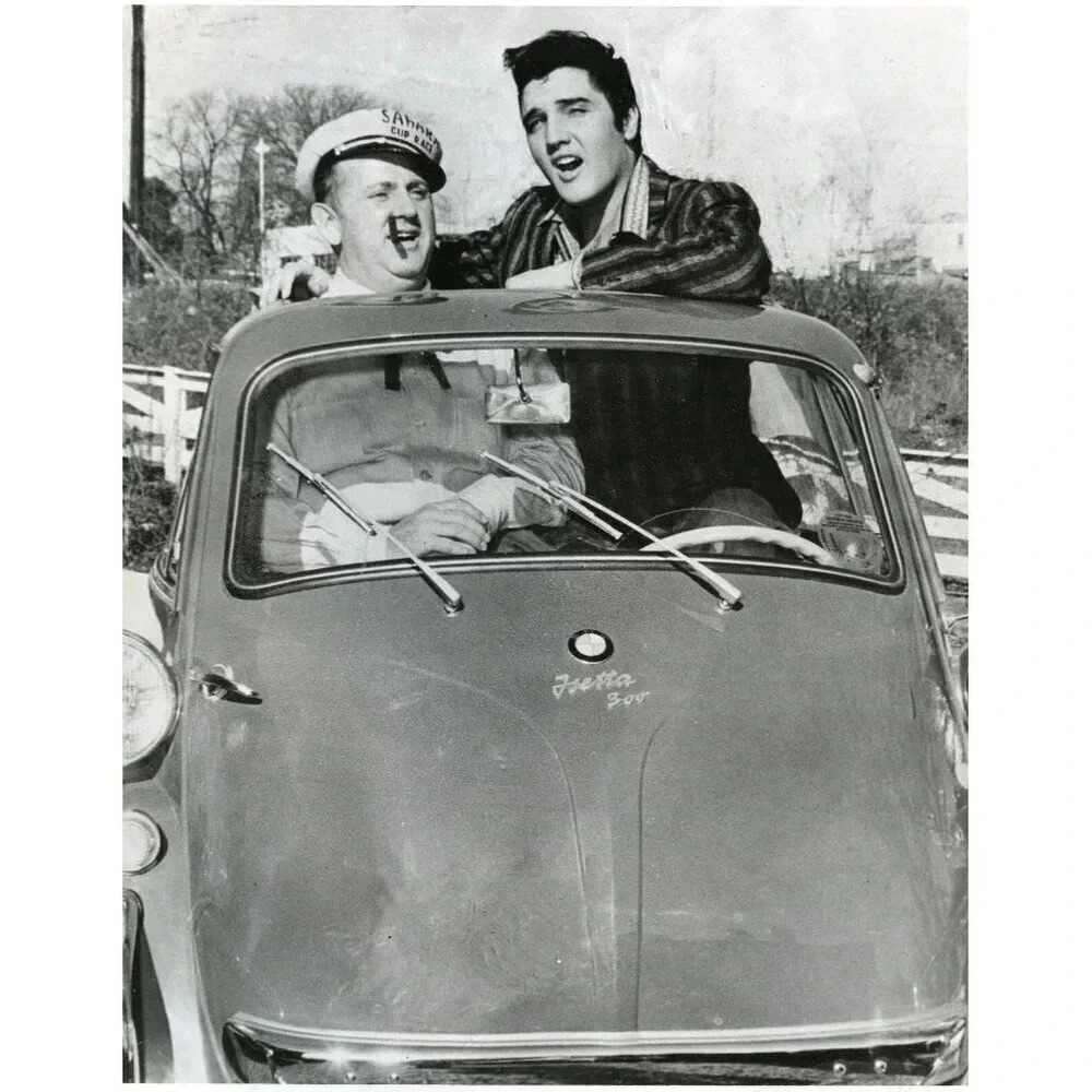 Vtg RARE B&W Portrait of ELVIS PRESLEY Singing In BMW Isetta 300 Car Photo #271